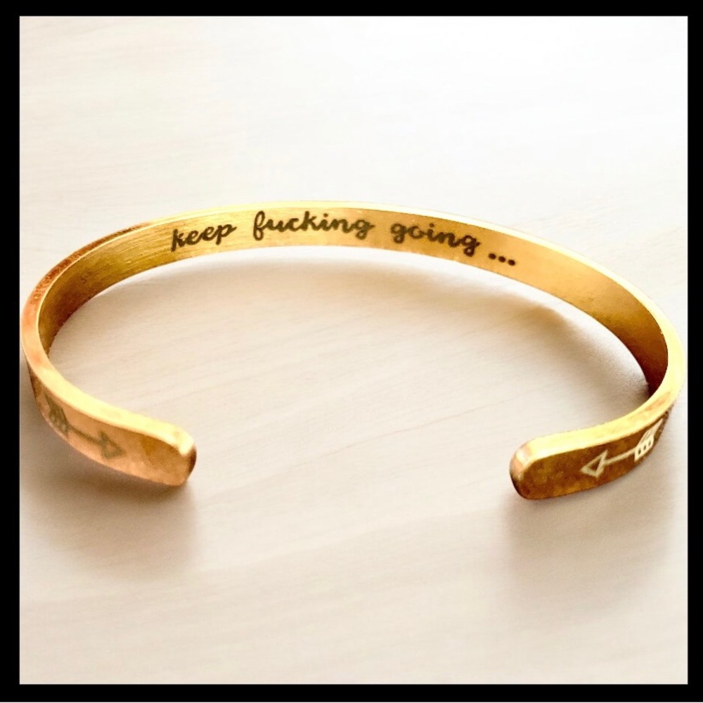 Inspirational Gold Cuff Stainless Steel Bracelet - Adjustable one size fits all